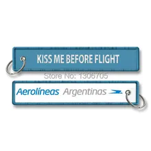 Поцелуй меня перед полетом aerolineos argentinas Вышивка брелок для ключей брелок тег
