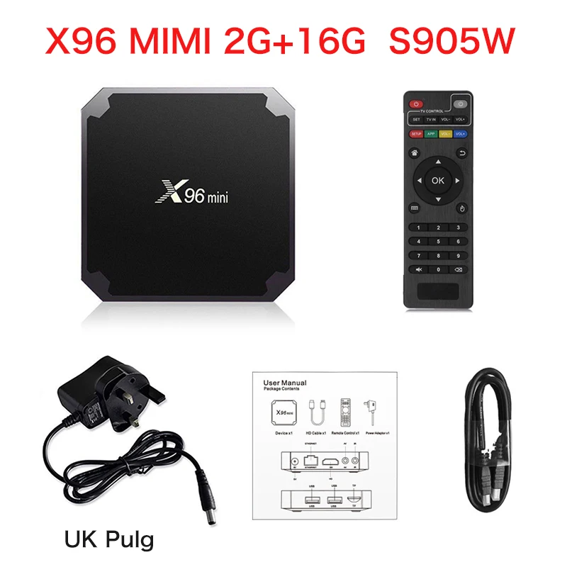 X96 Мини ТВ приставка android 7,1 2 Гб 16 Гб Amlogic S905W четырехъядерный WiFi медиаплеер 1 ГБ 8 ГБ X96mini Смарт ТВ приставка - Цвет: 2G 16G UK