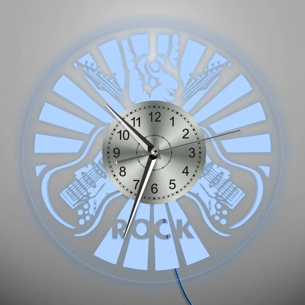 Прозрачные часы светодиодный светильник 3D настенные часы рок-музыка тематические часы Креативные 3D акриловые настенные часы искусство домашний декор