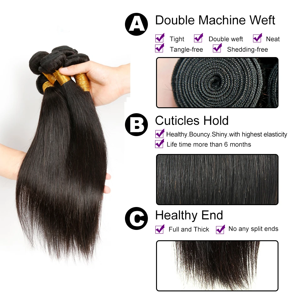 Alimice Brazilian Straight Hair 100% Human Hair Weave Bundles 8-30 Inch Natural Color Non Remy Hair Extensions Free Shipping