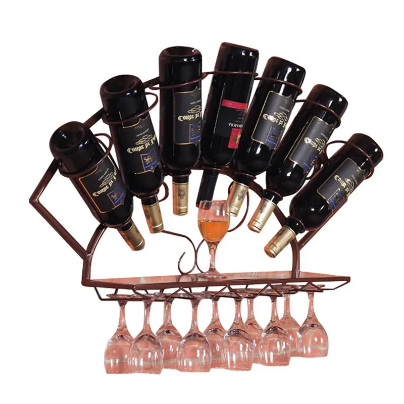 

80CM Metal Wall Mounted Wine Rack Display Storage Iron Craftwork Wine Holder Whisky Shelf Home Decor L3132