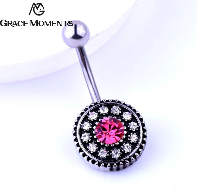 5pcs GRACE MOMENTS Round Paved Zirconia Crystal Flower Body Belly
