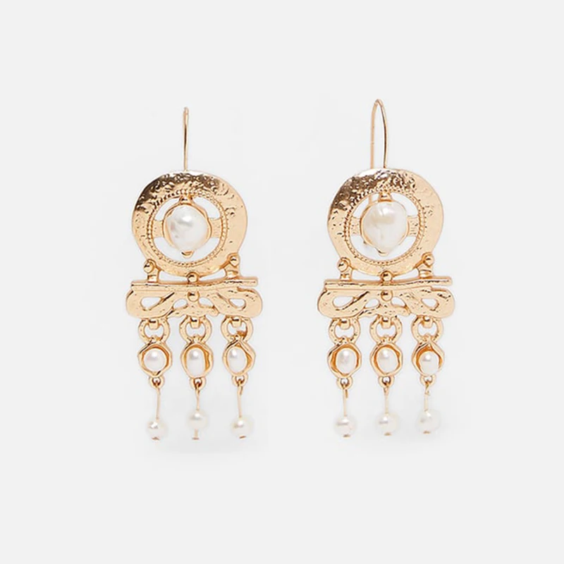 

AENSOA Unique Ethnic Big preal Tassel Alloy Drop Earrings Statement Bohemia Long Geometric Earring For Women Jewelry Pendientes