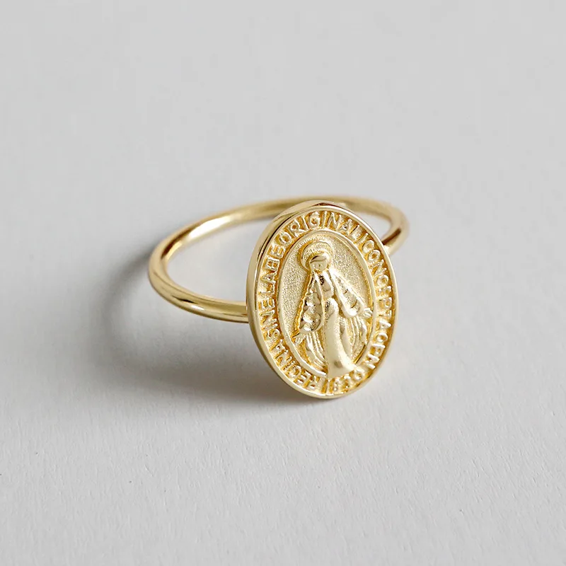 

S925 Sterling Silver Golden Virgin Mary Ring Open index finger Silver Jewelry