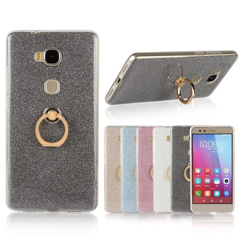 

For Huawei Honor 5X Case Transparent Soft TPU Case Glitter Metal Ring back cover For Huawei Honor X5 GR5 Case
