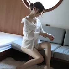 Сексуальная пижама из тонкой ткани шифоновая рубашка перспективная рубашка шифоновая перспективная длинная ночная рубашка