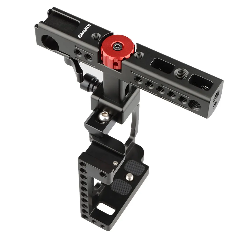 

CAMVATE Handheld Camera Cage with QR Cheese Handle for A6500,A6400,A6000,A6300 (Black, Red Knob) C1599