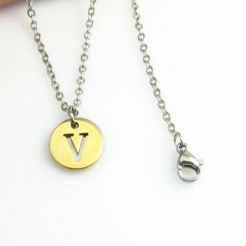 5pcs V Initial Necklace Women Men Jewelry Gold/Silver Color Stainless