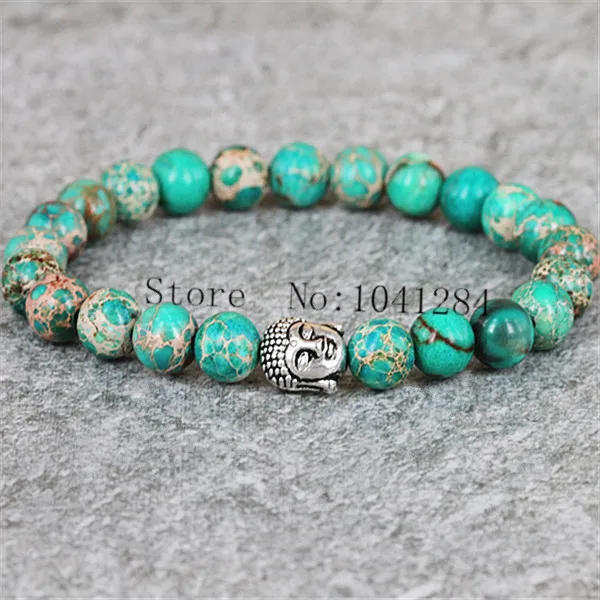 10pcs New Product Men Beaded Bracelet 8mm Beads Natural Green Stone 10pcs New Product Men Beaded Bracelet 8mm Beads Natural Green Stone Silver Plated Buddha Head For And Women In Strand Bracelets From Jewelry