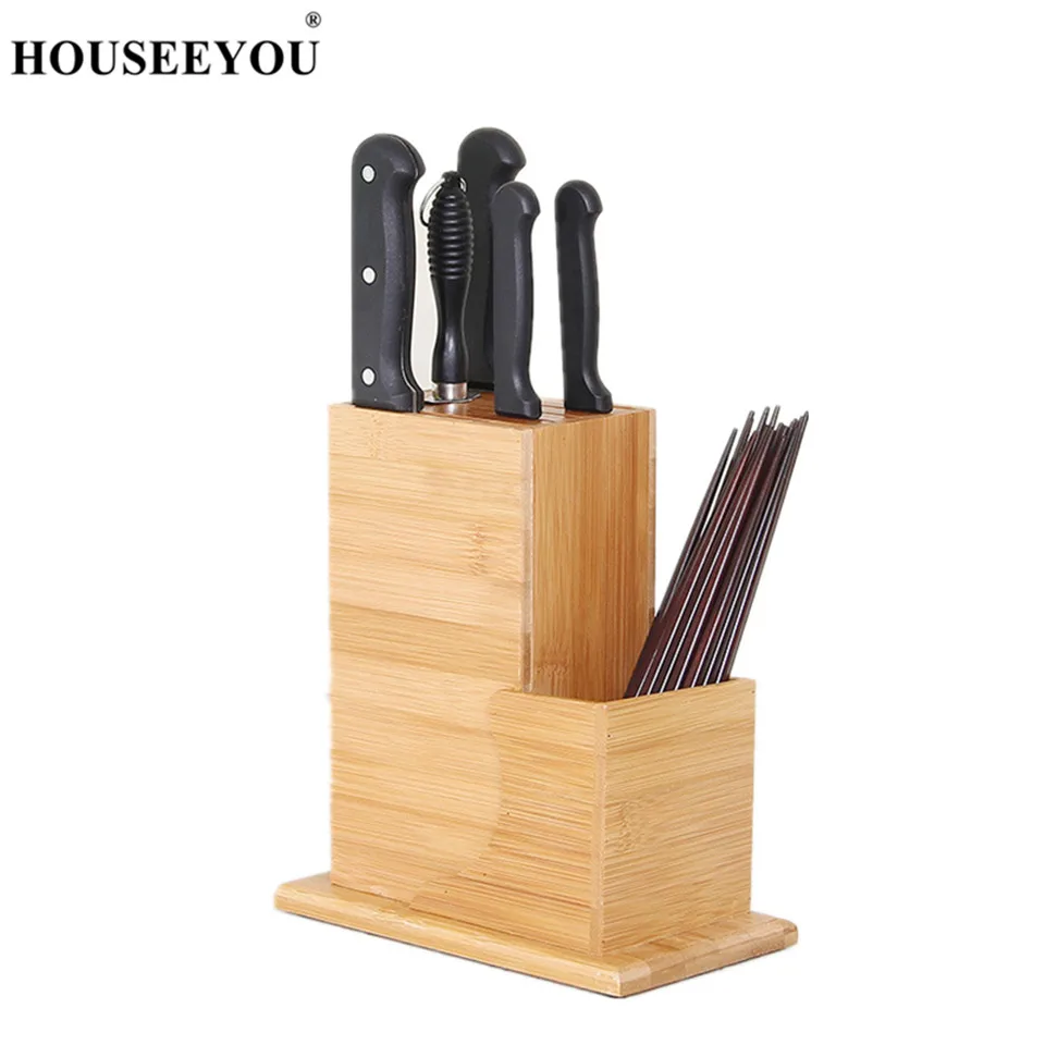 HOUSEEYOU Bamboo Knife Holder Knives Blocks Ventilated Dry Knife