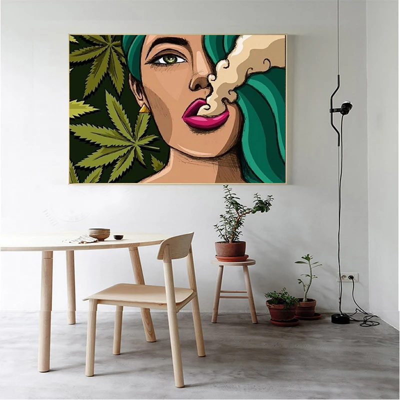 MUTU Art Girl Smoking Weed Wall Art Picture Canvas Painting Poster Wall Pictures For Living Room No Frame Drop Shipping