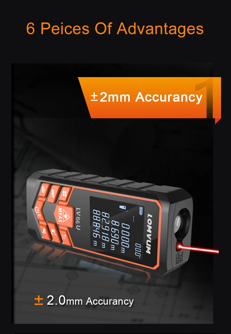 LOMVUM LV 66U рукоять лазерный дальномер цифровой лазерный дальномер USB-заряда электрических уровень Лента лазерный дальномер