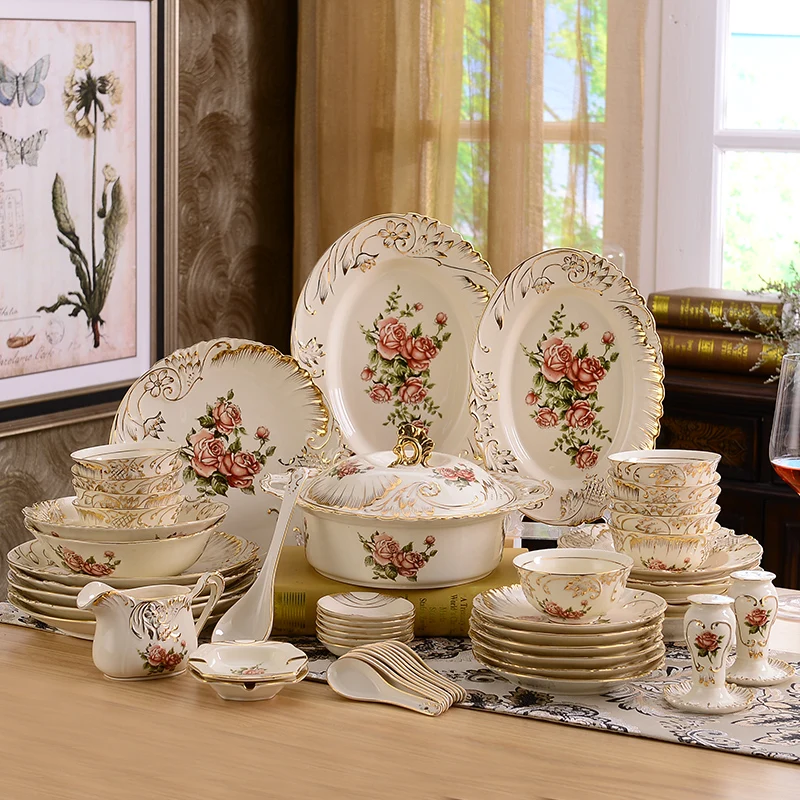 Free Shipping European Luxury Handmade Relief Dinnerware Suit Gilt 