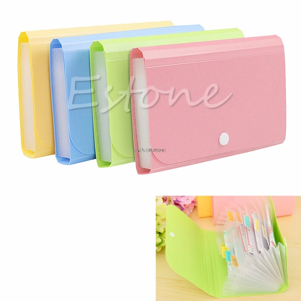 

1pc Plastic candy color Document bag file folder Expanding wallet bill folder Small size 17.8*12*2.5cm