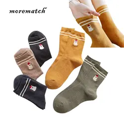 Morematch 1 пара Женские носки с вышивкой Рождественский медведь с рисунком хлопковые носки полосатые повседневные носки 5 цветов на выбор