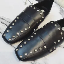 CBJSHO High Quality font b Women b font British Style Casual Shoes Rivets Flat Square Toe