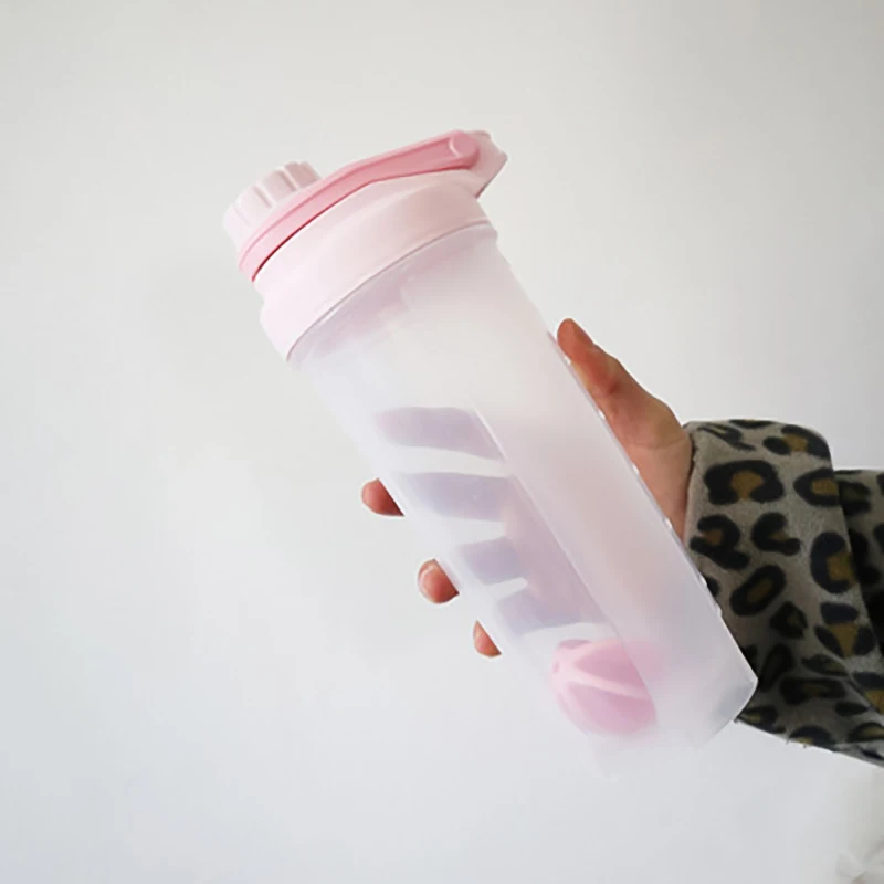 Протеиновый порошковый шейкер Блендер с бутылочкой, бутылка для спорта, фитнес-чайник, шейкер для протеина 500/700 мл, Спортивная бутылка с ручкой для девочек - Цвет: pink