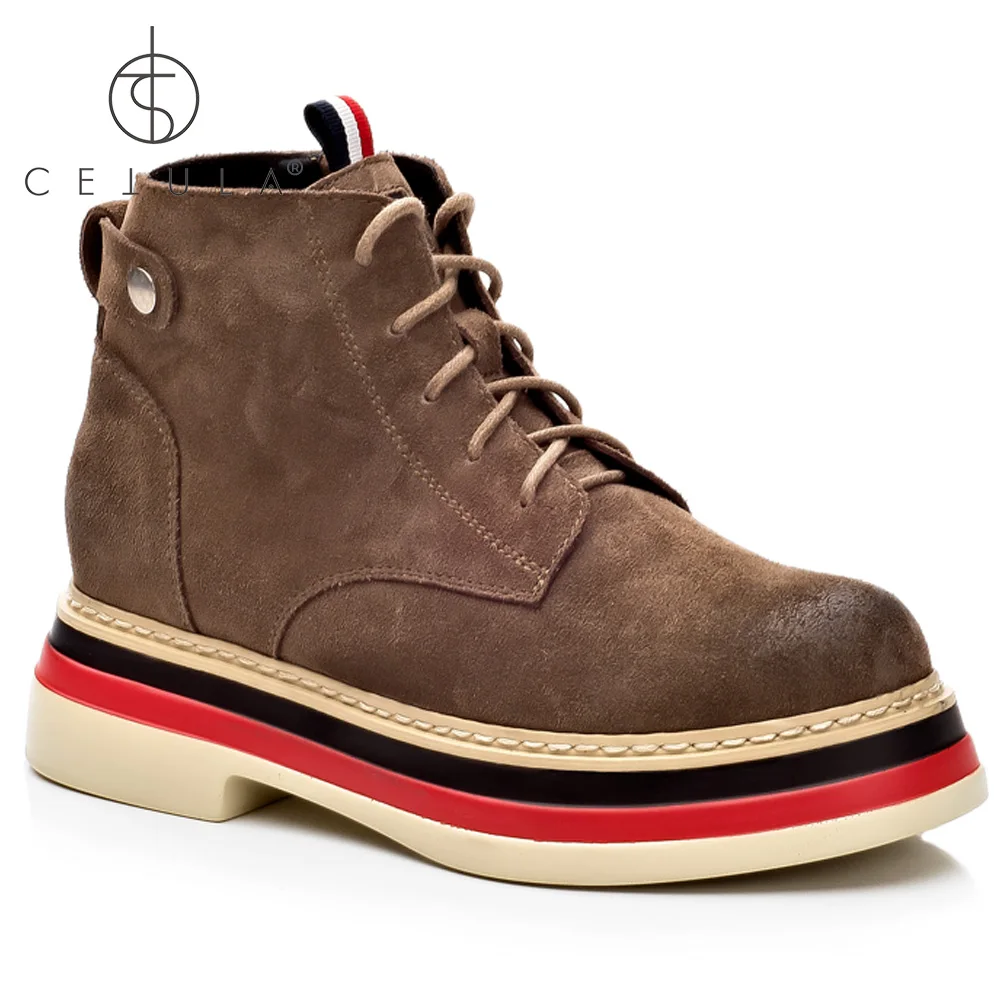 

@Cetula 2018 Handcrafted Quilted Finished Suede Lace-up Female Stitching Ankle Boots ft. Oversized 3-Stripes Stitching Outsole