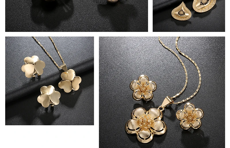 BTSETS Fashion Jewelry Sets Wedding Dubai Gold Color Jewelry Sets For Women Flower Turkish Jewelry Earrings Indian Jewellery (2)