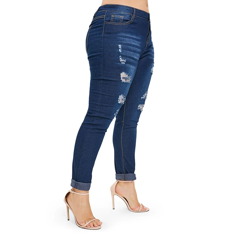 PlusMiss плюс размеры 3XL XXXL XXL Высокая талия пикантные Узкие рваные джинсы для женщин большой с дырками и потертостями узкие джинсовые штаны