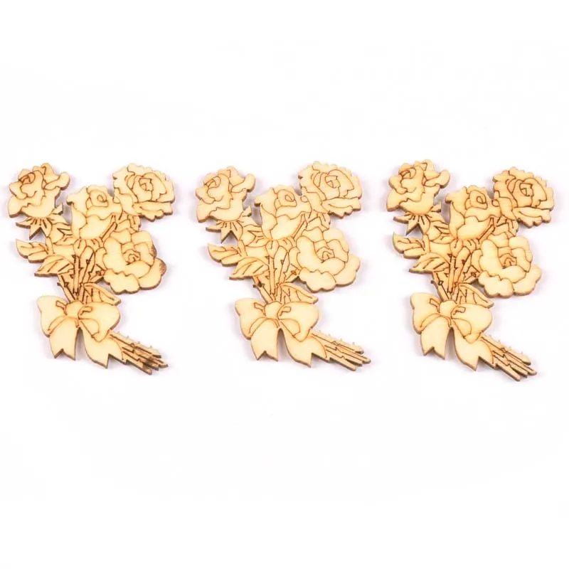 

10PCS 36x50mm Embellishment For Woodwork A Bouquet Of Roses Shape Unfinished Wood Craft For Scrapbookings DIY Decoration M1750