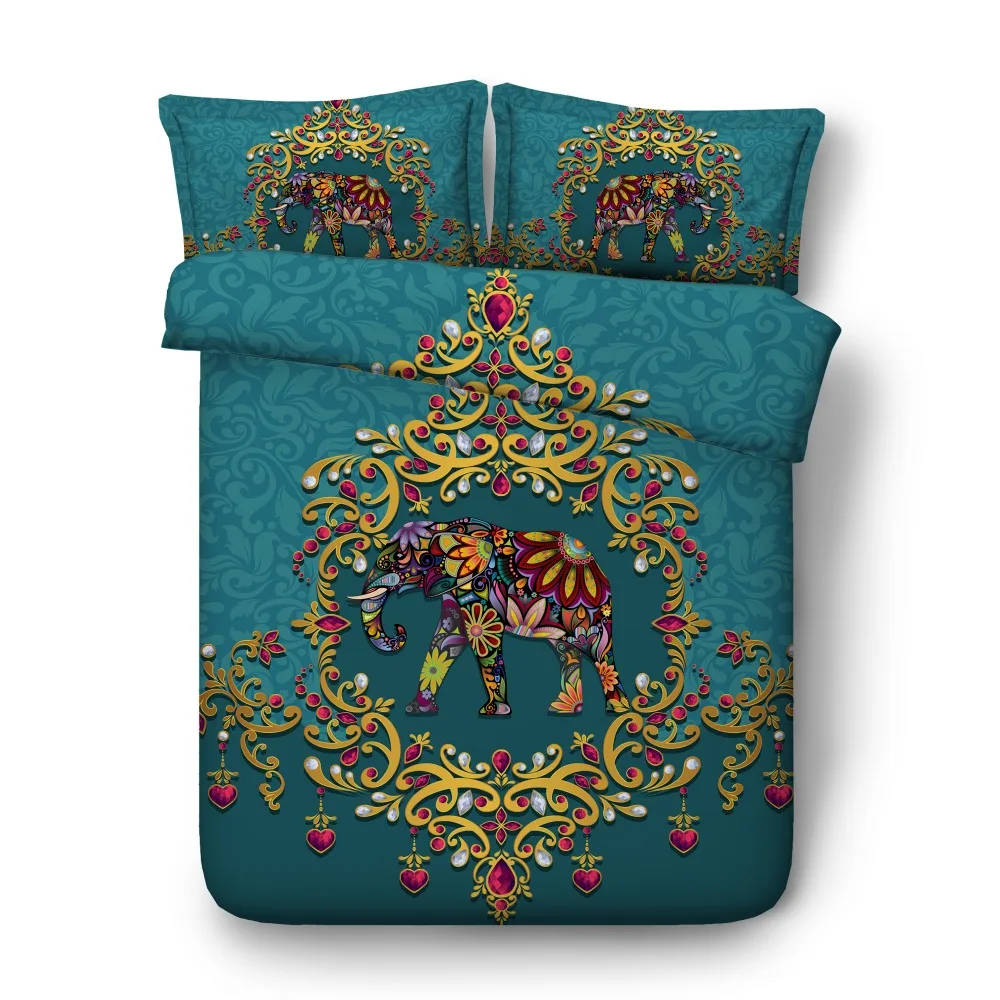 JF 497 Indian style elephant bedding set 4pcs golden bohemian decor