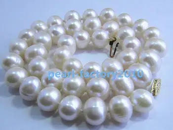 

NEW 12-11 MM SOUTH SEA NATURAL White PEARL NECKLACE 925silver GOLD CLASP