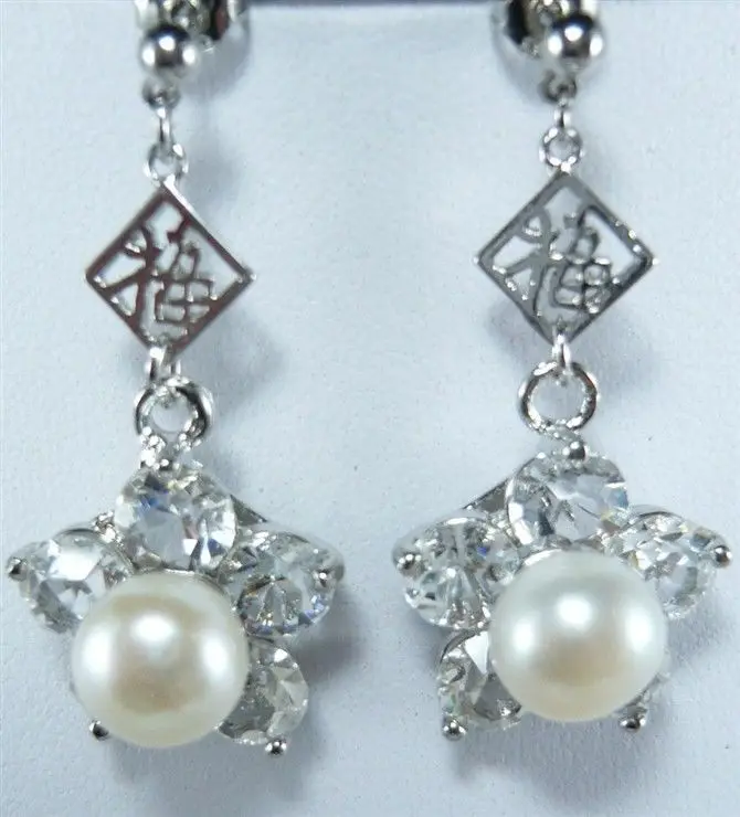 

3 colors! charming white/pink/black pearl bead dangle bless lucky earrings