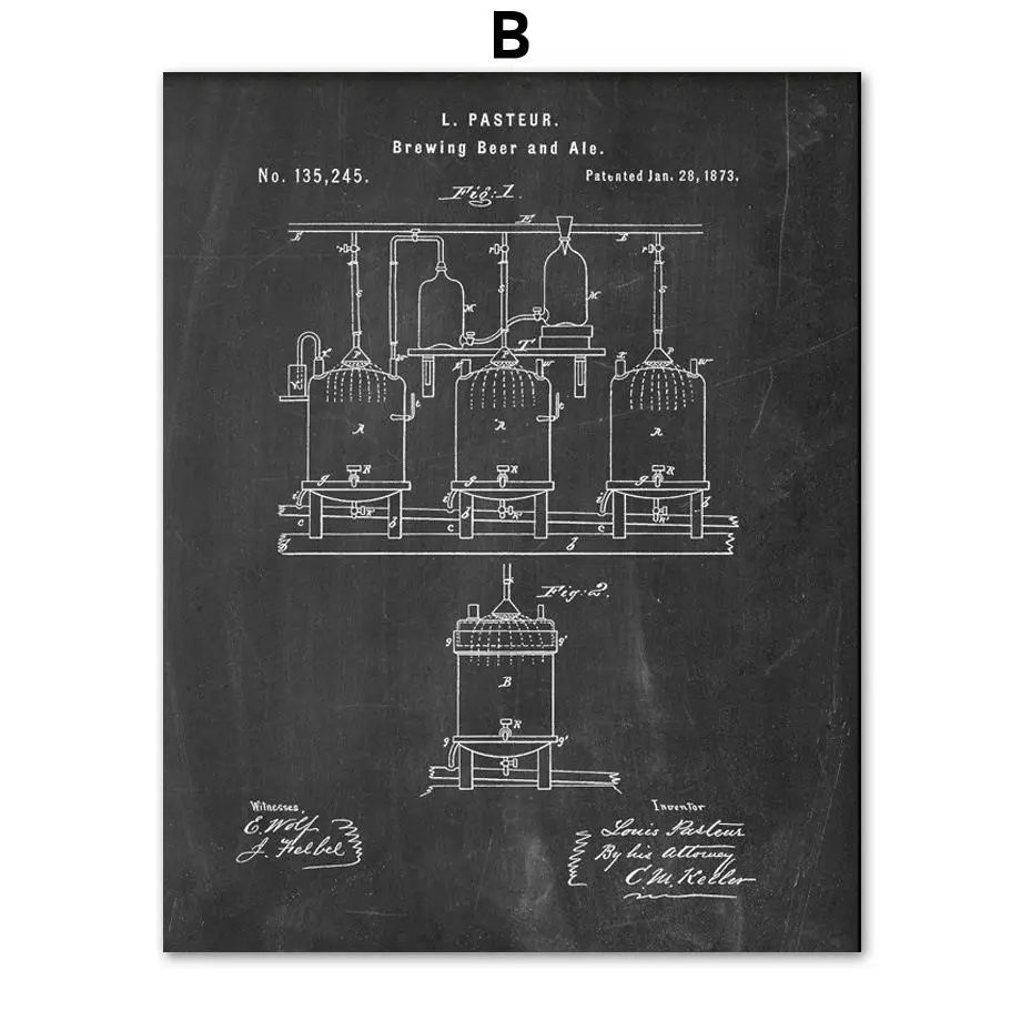 Пивной пивовар механические рисунки настенные художественные картины на холсте скандинавские плакаты и принты винтажные настенные картины для гостиной бара клуба - Цвет: B