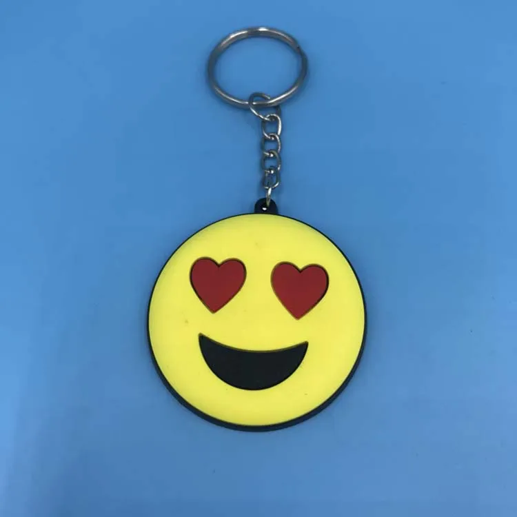 

Funny Cartoon Face Keychains Colors Phone Emoji Keychain Little Yellow Smile Heart Round Plastic Car Keyring Chlidren Bag