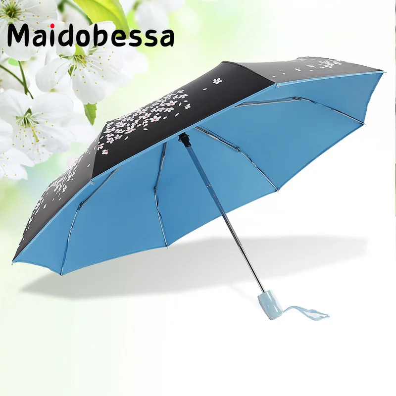 

Falling Sakula Small Fresh Printing Umbrella Three Folding Sunscreen Vinyl Colorful Sunny Rainy Dual Use Manual Small Umbrella