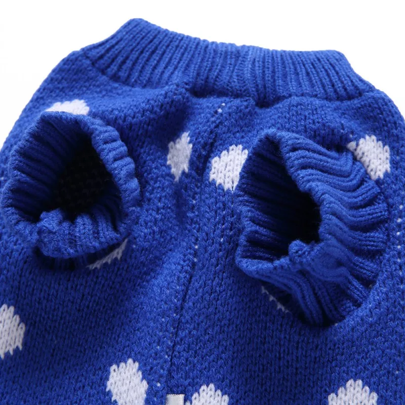 Рождественский стиль, синий и розовый свитер в горошек для собак, свитер для питомцев С закатанным вырезом, осенняя и зимняя одежда для собак