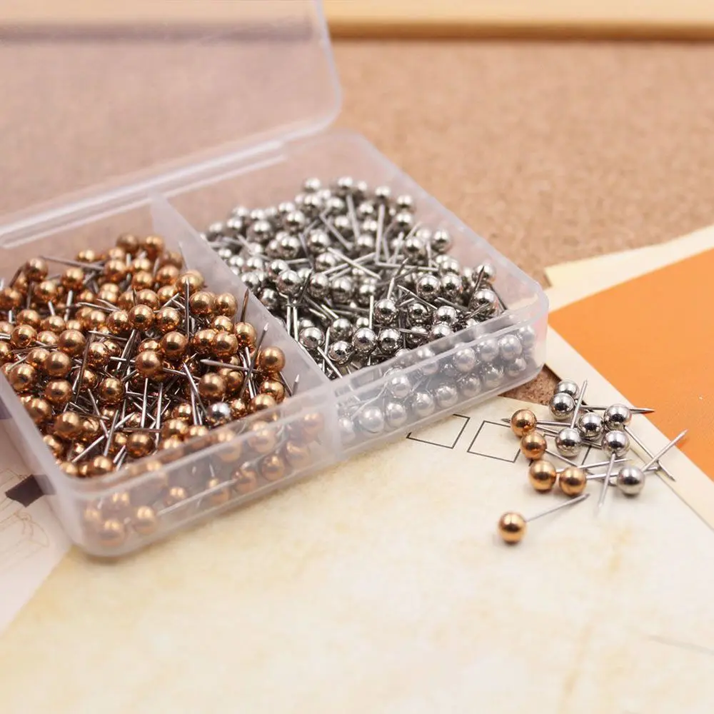 HOT-400pcs карта Tacks нажимные булавки, 3/5-дюймовая блестящая пластиковая Сфера головка с точкой из нержавеющей стали (золото и серебро)