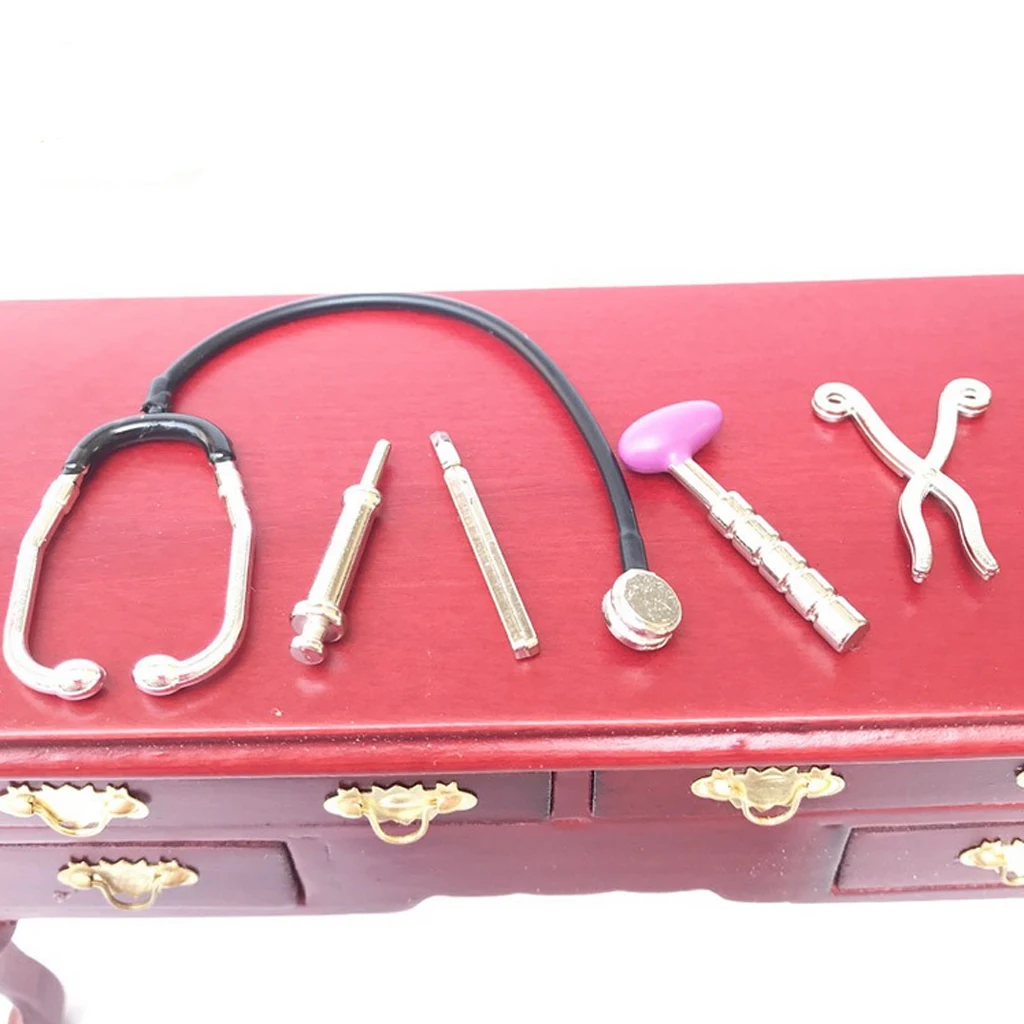 Miniature 5 Pieces Stethoscope Set Pretend Equipment for 1/12 Dolls House Life Scenes Room Items Accessories