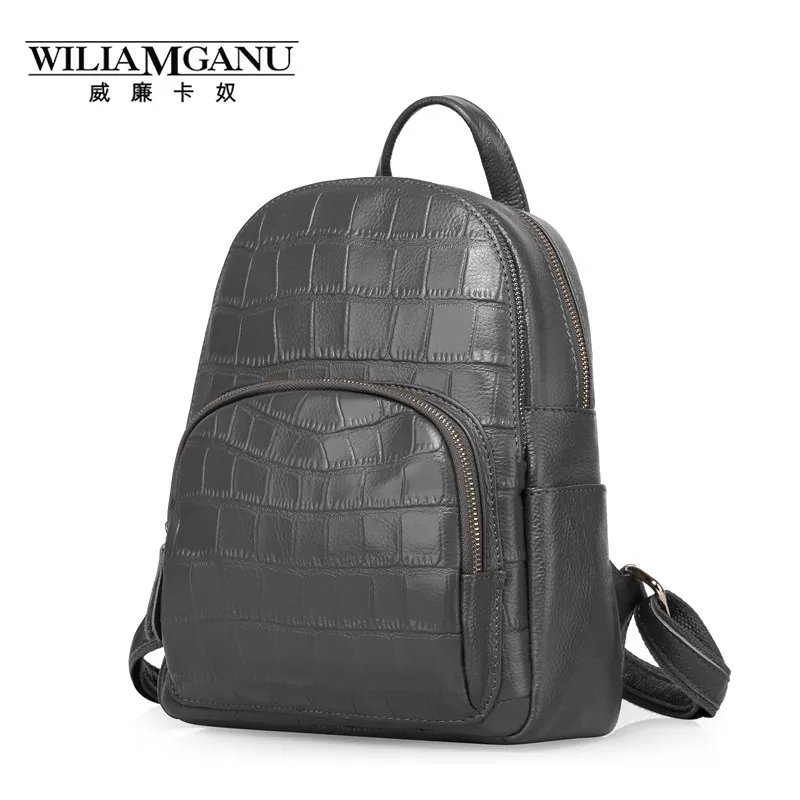 WILIAMGANU Genuine Leather Bags Women Alligator School bags For Teenagers Girls female backpack Travel red black
