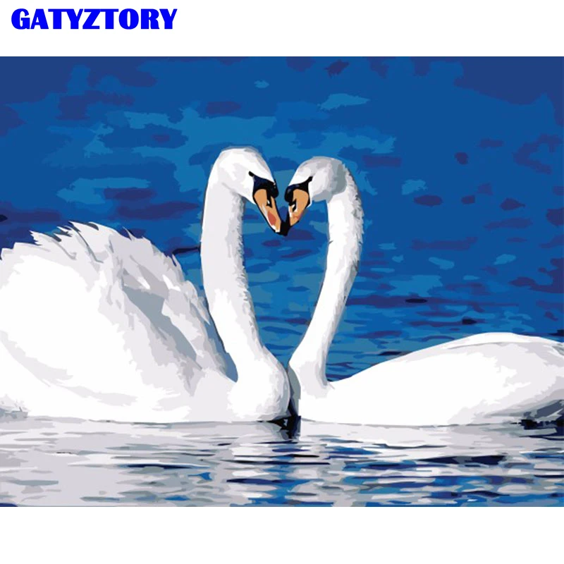 

Frameless Couple Swan Animals DIY Painting By Numbers Modern Wall Art Hand Painted Oil Painting On Canvas For Wedding Decoration