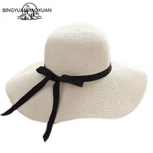 BINGYUANHAOXUAN Summer Hats for Women Chapeau Femme Sun Beach Hat Panama Straw Hat Width Ribbon Bow Black Visor Bone Cap Female BINGYUANHAOXUAN Summer Hats for Women Chapeau Femme Sun Beach Hat Panama Straw Hat Width Ribbon Bow Black Visor Bone Cap Female