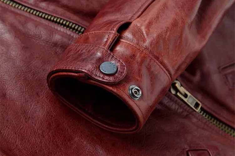 Men Casual Leather Jacket Red Color Plus Size XXXXL Genuine Thick Cowhide Clothing Men's Winter Warm Slim Fit Leather Coat (7)