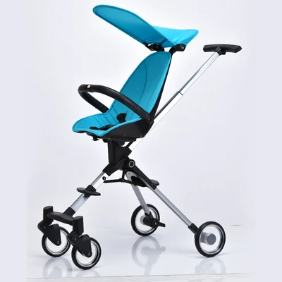 Детская коляска с высоким пейзажем, складная детская коляска на колесиках, легкая Двусторонняя детская коляска kinderwgen Triciclo Infantil - Цвет: Blue(Silver frame)
