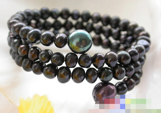 

FREE SHIPPING>>>@@ > 09766 Round Black freshwater pearl Bracelet