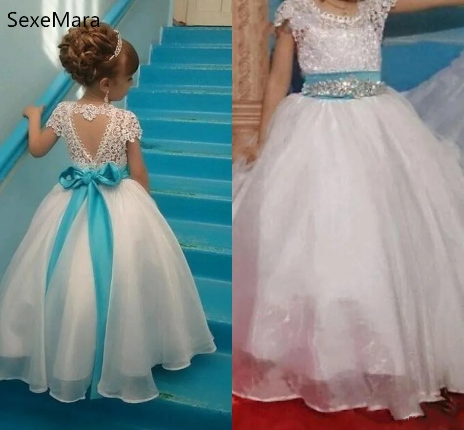 

Lace Backless Cheap Flower Girl Dresses Cap Sleeves Baby Girl Birthday Party Christmas Communion Dresses Girls Party Gown