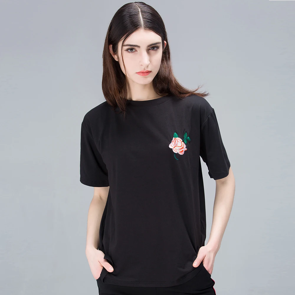 2017 Summer Cotton Loose Casual Rose Embroidered Fashion Simple Short