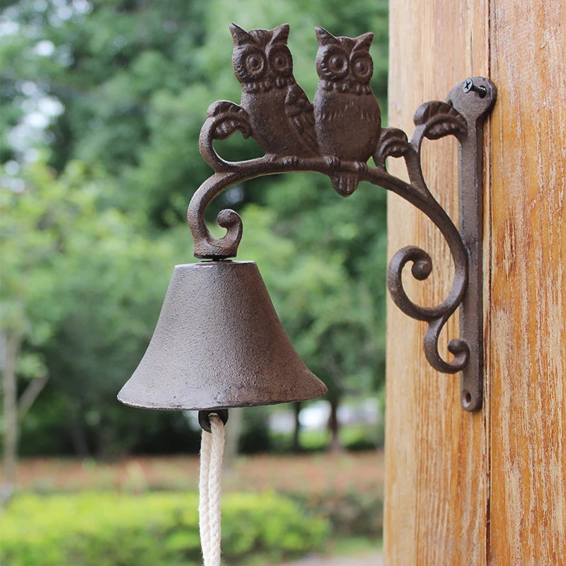 

Free shipping European Double Owl On Branch Design Home Garden Decor Cast Iron Wall Welcome Bell