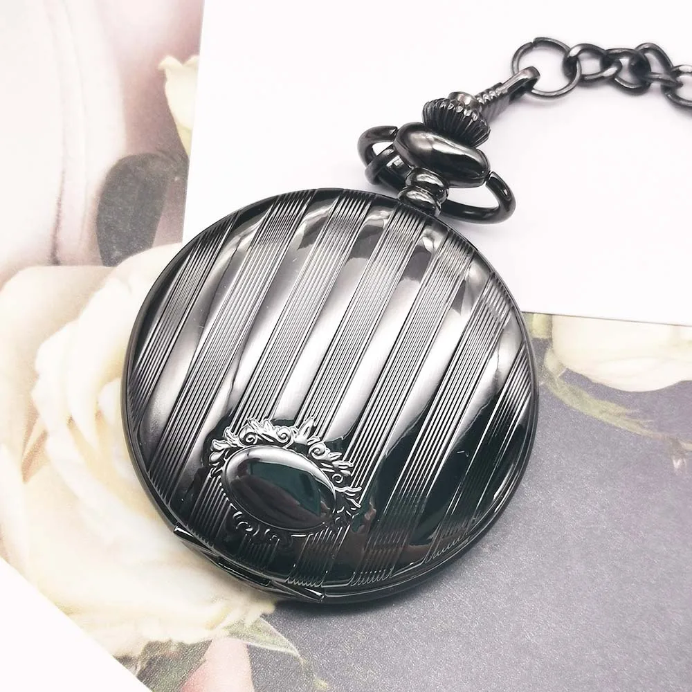 

Retro All Black Quartz Pocket Watch Necklace FOB Chain Neutral Men's Best Gifts Men's and Women's Best Gifts