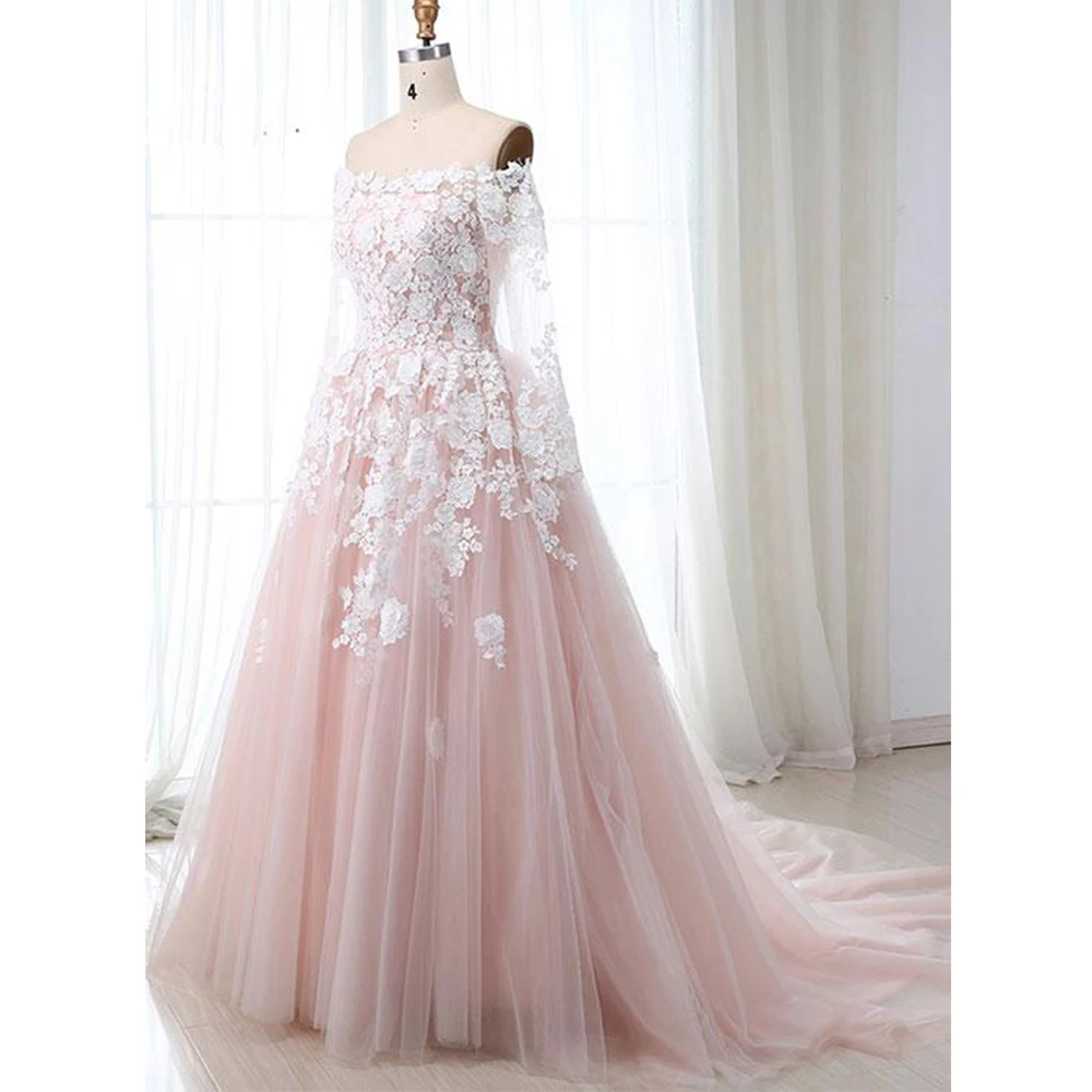 Mejoroferta Gardenwed Vintage Vestido De Novia Vintage Rosa Cuello Barco Manga Larga Una Linea Boda Vestido Novia Vestido De Novia September 2020