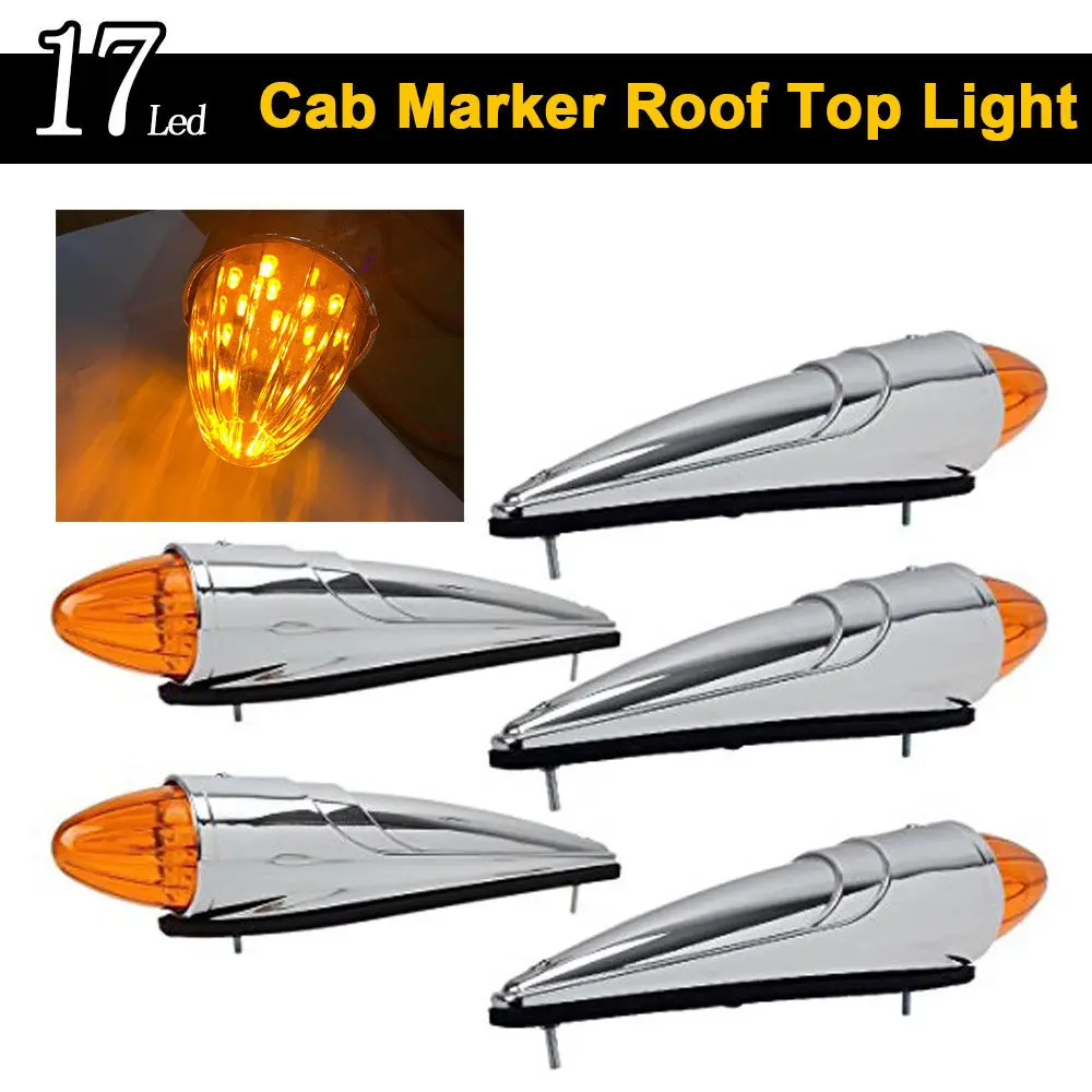 KEYECU 5 шт. 17LED светильник на крышу кабины хромированный габаритный фонарь для кабины потолочный светильник в сборе для тяжелых грузовиков Peterbilt