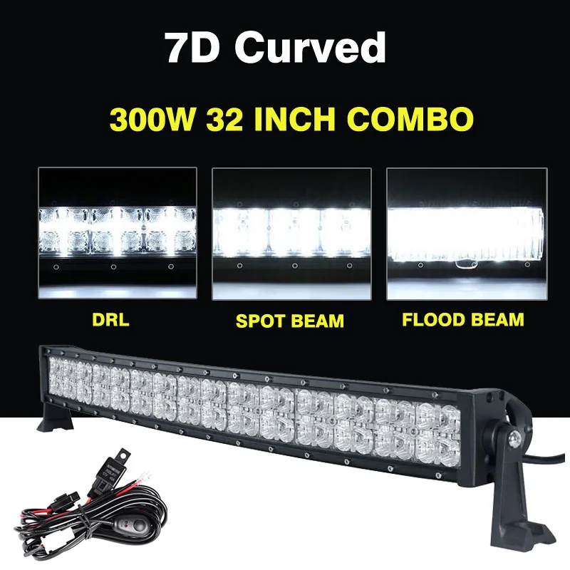 32 300W 7D Curved LED Light Bar With Cross DRL CREE Chips Led Work Light Driving Lamp Combo Beam Truck SUV UTV 4x4 4WD Offroad oslamp 32 300w cree chips led work light bar offroad led bar lights combo beam led driving lamp for truck suv 4x4 4wd 12v 24v