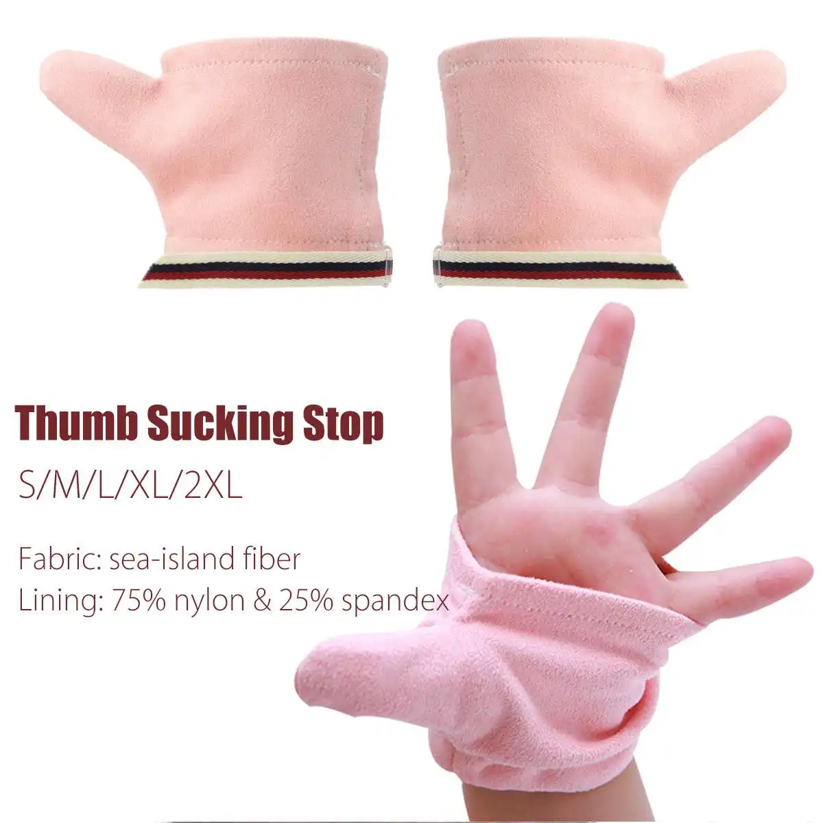 1 Pair Sea-island Fiber Thumb Sucking Stop Gloves Protect Finger Guard For Baby Kids Give Up Sucking Fingers Pink