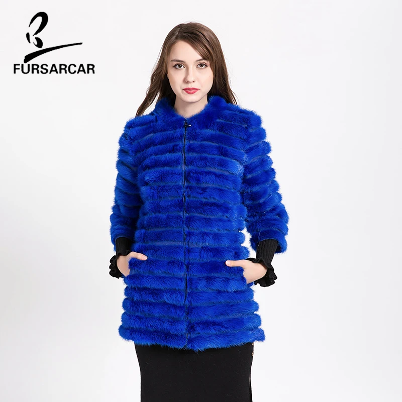 

FURSARCAR Mink Fur Coat Mink Fur Coats For Cold Winter Color Beautiful Sapphire Blue Women's Medium Thick Mink Fur Coat BF-H0015