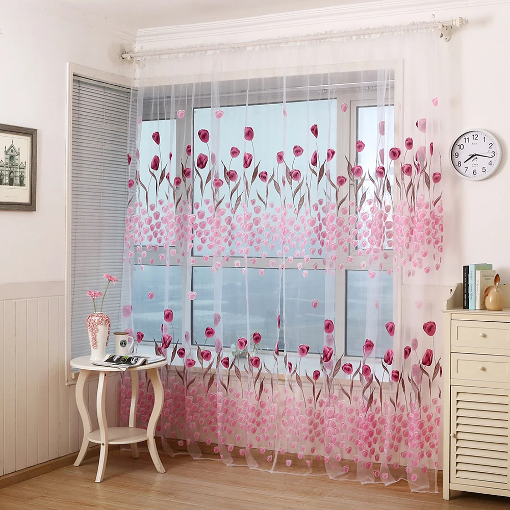 

Flower Printed 1 Panel Peony Sheer Curtain Tulle Window Treatments Voile Drape Valance For Living Room Modern Window Curtain